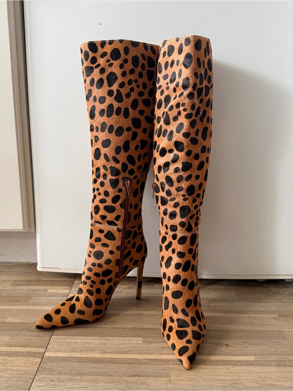 Steve Madden Nitro Spotted Leopard Knee-High Stiletto Heel Boots, women’s size 6